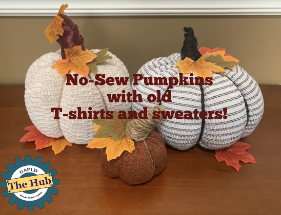 Make a No-Sew Fabric Pumpkin from an old sweater, t-shirt, pants, etc.!
