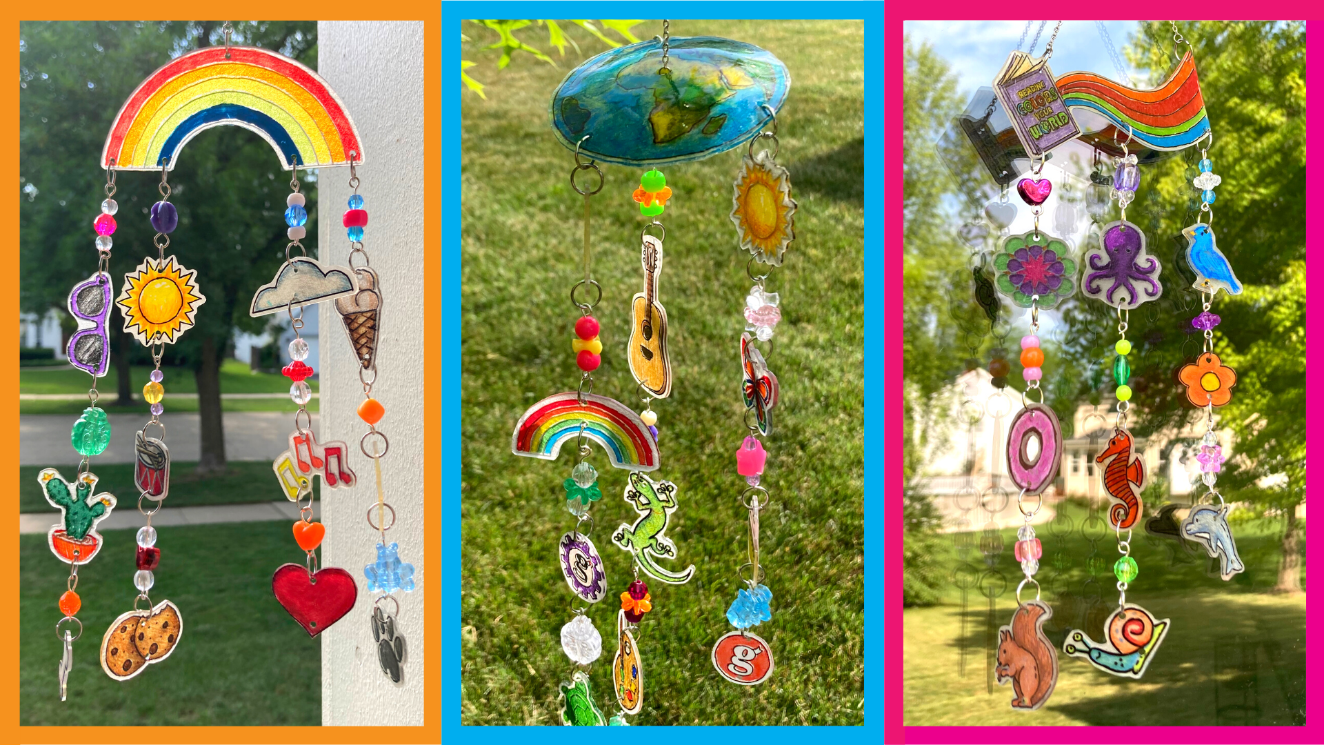 3 Samples of Reading Colors Your World: Shrinky Dinks Wind Chimes