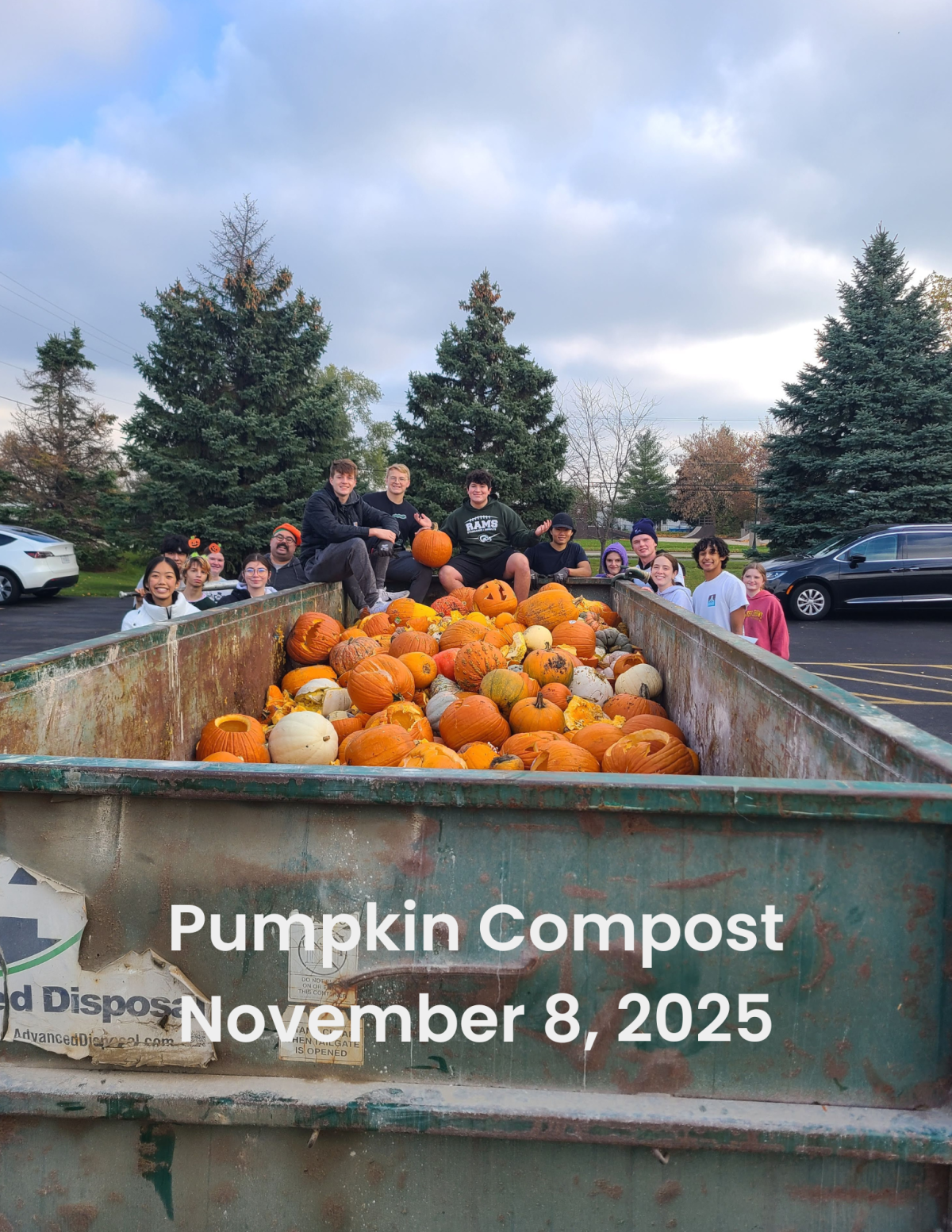 pumpkins in dumpster
